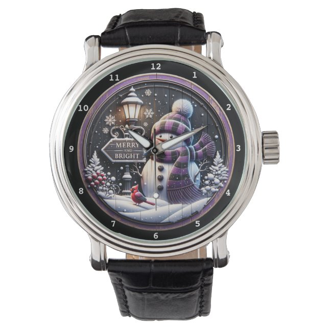 Fröhlicher Schneemann mit Kardinal Armbanduhr (Vorderseite)