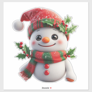 Fröhlicher Schneemann mit Santa-Hut Aufkleber