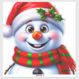 Fröhlicher Schneemann mit Santa-Hut Aufkleber