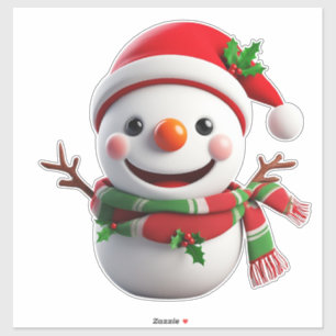 Fröhlicher Schneemann mit Santa-Hut Aufkleber