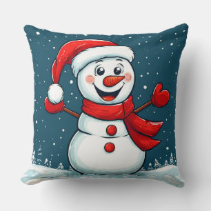 Fröhlicher Schneemann mit Santa Hut und Schal Kissen