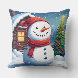 Fröhlicher Schneemann mit Weihnachtsbaum Kissen