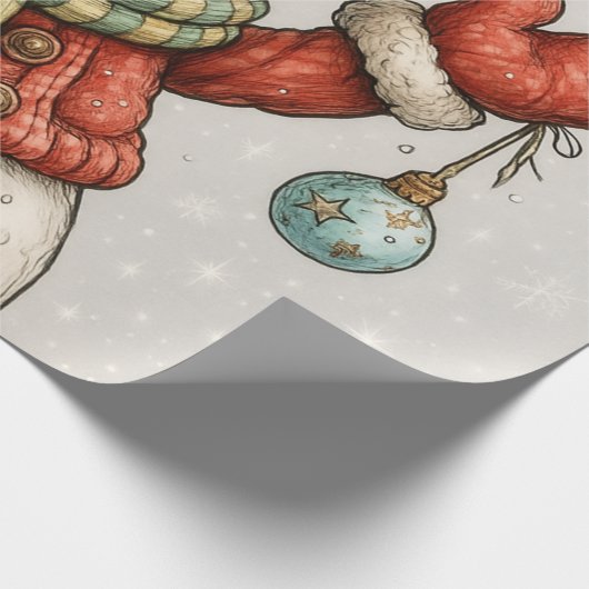 Fröhlicher Schneemann mit Weihnachtskugeln Geschenkpapier (Ecke)