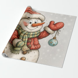 Fröhlicher Schneemann mit Weihnachtskugeln Geschenkpapier