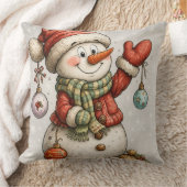 Fröhlicher Schneemann mit Weihnachtskugeln Kissen (Decke)