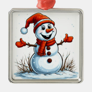 Fröhlicher Schneemann mit Winterhut Ornament Aus Metall