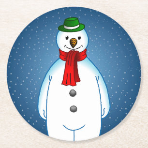 Fröhlicher Schneemann-Papierserviette Runder Pappuntersetzer