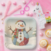 Fröhlicher Schneemann Pappteller (Party)