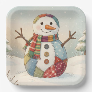 Fröhlicher Schneemann Pappteller