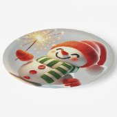 fröhlicher Schneemann Pappteller (Schrägansicht)