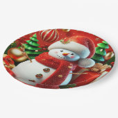 fröhlicher Schneemann Pappteller (Schrägansicht)