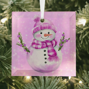 Fröhlicher Schneemann Pink Ornament Aus Glas