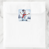 fröhlicher Schneemann Quadratischer Aufkleber (Tasche)