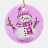 Fröhlicher Schneemann Rosa Personalisiert Keramik Ornament (Vorne)