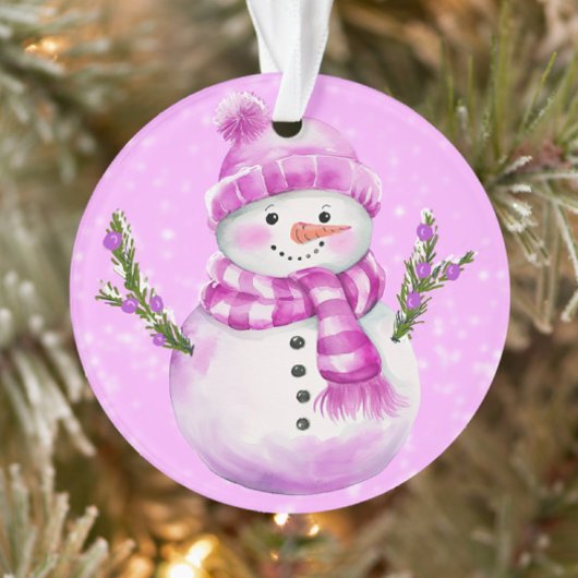 Fröhlicher Schneemann Rosa Personalisiert Ornament