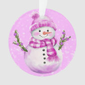 Fröhlicher Schneemann Rosa Personalisiert Ornament (Vorderseite)