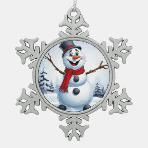 Fröhlicher Schneemann Schneeflocken Zinn-Ornament