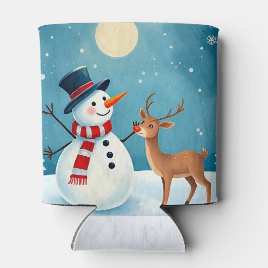Fröhlicher Schneemann und Rentier Dosenkühler (Rückseite)