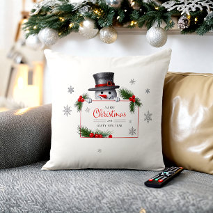 Fröhlicher Schneemann Weihnachten Neujahr Grüße Kissen