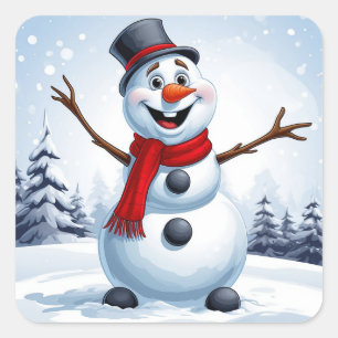 Fröhlicher Schneemann Weihnachtsfeiertag Dekoratio Quadratischer Aufkleber