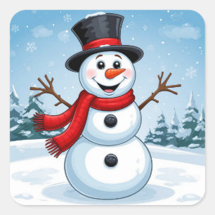 Fröhlicher Schneemann Weihnachtsfeiertag Dekoratio Quadratischer Aufkleber