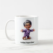 Fröhlicher Senior Citizen in gemütlicher Atmosphär Kaffeetasse (Links)