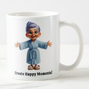 Fröhlicher Senior Citizen in gemütlicher Atmosphär Kaffeetasse