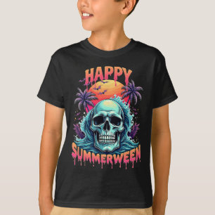 Fröhlicher Sommerween-Skelett-Sommer-Wassermelonen T-Shirt