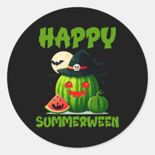 Fröhlicher Sommerween Sommer Wassermelone Jack-o-l Runder Aufkleber