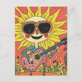 Fröhlicher Sonnenschein Gitarre in einem blauen Sh Postkarte