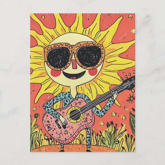 Fröhlicher Sonnenschein Gitarre in einem blauen Sh Postkarte (Vorderseite)
