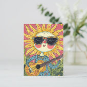 Fröhlicher Sonnenschein Gitarre spielen Postkarte (Stehend Vorderseite)