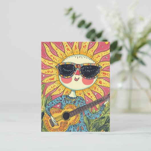 Fröhlicher Sonnenschein Gitarre spielen Postkarte (Stehend Vorderseite)