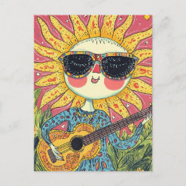Fröhlicher Sonnenschein Gitarre spielen Postkarte
