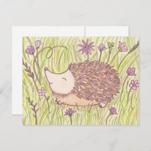 Fröhlicher Springtime-Igel Postkarte (Vorne/Hinten)