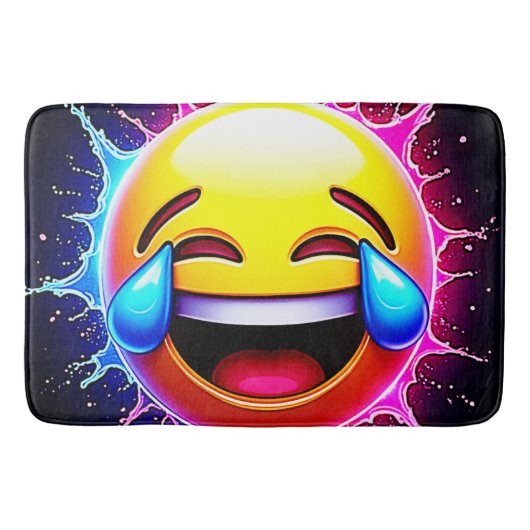 Fröhlicher Spritzer: Lachende Emoji-Kunst Badematte (Vorderseite)