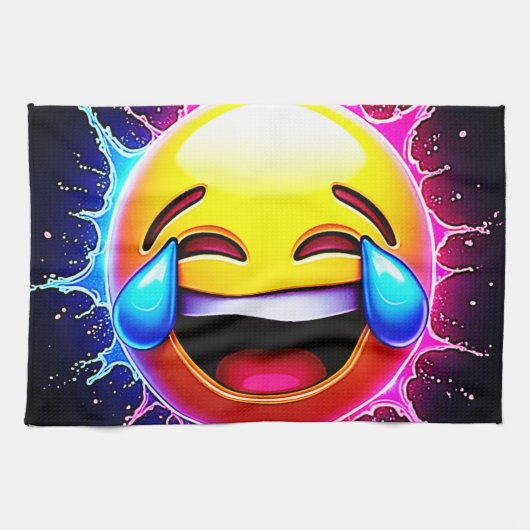 Fröhlicher Spritzer: Lachende Emoji-Kunst Geschirrtuch (Horizontal)