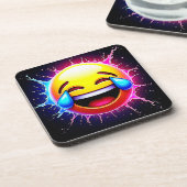 Fröhlicher Spritzer: Lachende Emoji-Kunst Getränkeuntersetzer (Linke Seite)