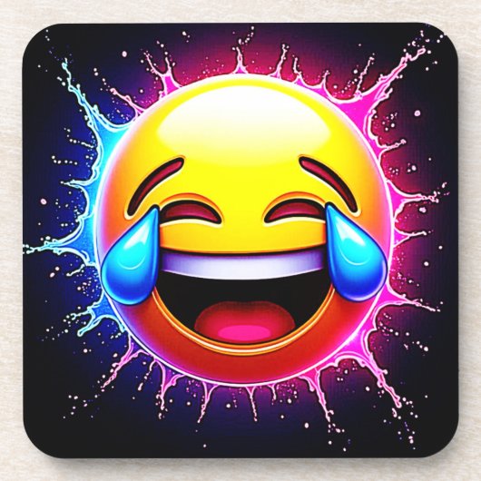 Fröhlicher Spritzer: Lachende Emoji-Kunst Getränkeuntersetzer (Vorderseite)