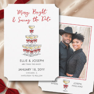 Fröhlicher, strahlender Champagne-Turm Hochzeit im Save The Date