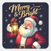 Fröhlicher, strahlender Santa mit Laterne Illustra Quadratischer Aufkleber (Vorderseite)