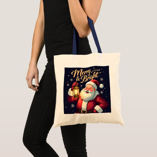Fröhlicher, strahlender Santa mit Laterne Illustra Tragetasche (Vorderseite (Produkt))