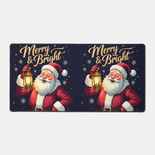 Fröhlicher, strahlender Santa mit Laternenillustra Schreibtischunterlage (Vorderseite)
