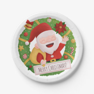 Fröhlicher süßer Weihnachtsmann Weihnachtsgirlande Pappteller