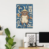 Fröhlicher Tanuki Poster - Japanische Folklore, Or (Heimbüro)