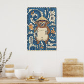 Fröhlicher Tanuki Poster - Japanische Folklore, Or (Küche)