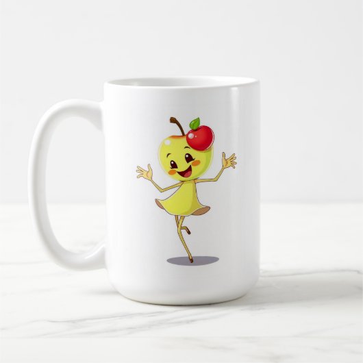 Fröhlicher tanzender Apfelkarikatur Kaffeetasse (Links)