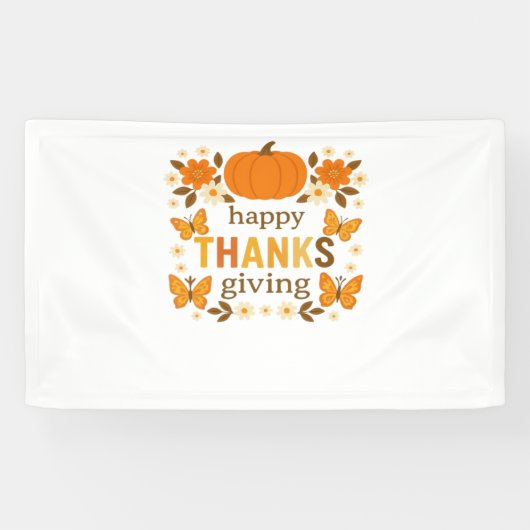 Fröhlicher Thanksgiving Blumenkürbis Klassischer T Banner (Horizontal)