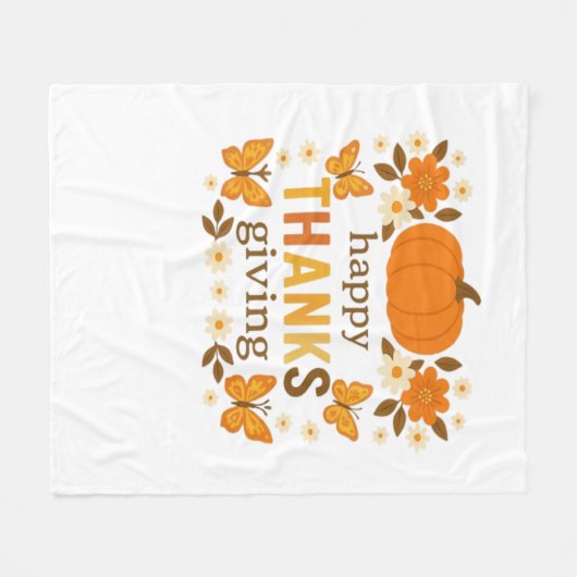 Fröhlicher Thanksgiving Blumenkürbis Klassischer T Fleecedecke (Vorderseite (Horizontal))
