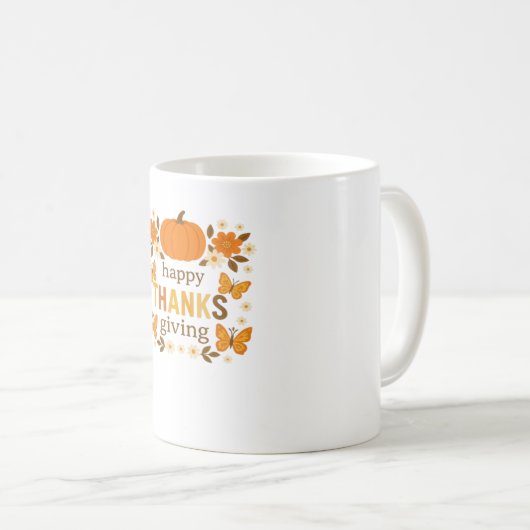 Fröhlicher Thanksgiving Blumenkürbis Klassischer T Kaffeetasse (VorderseiteRechts)